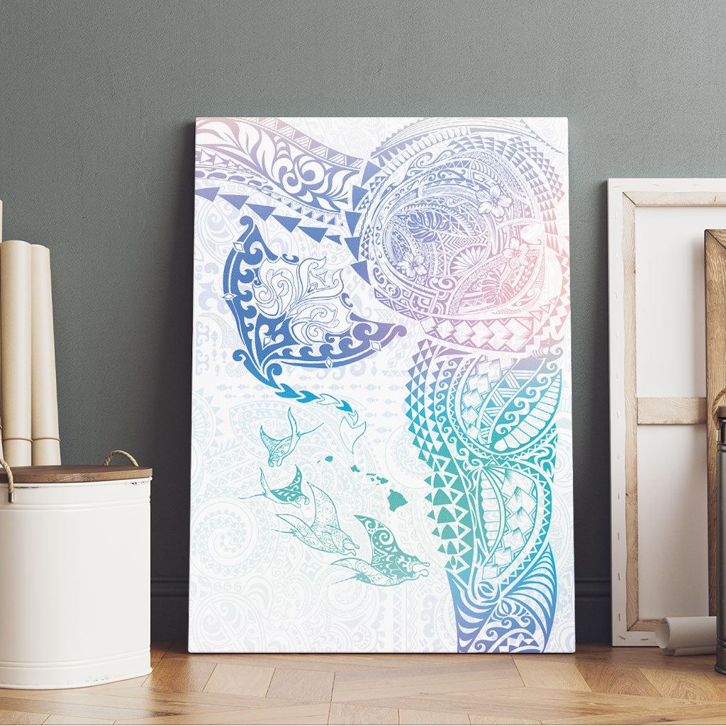 Hawaiian Manta Ray Tribal Canvas Wall Art Polynesian Art Motifs Sweet Pastel LT03 - Polynesian Pride