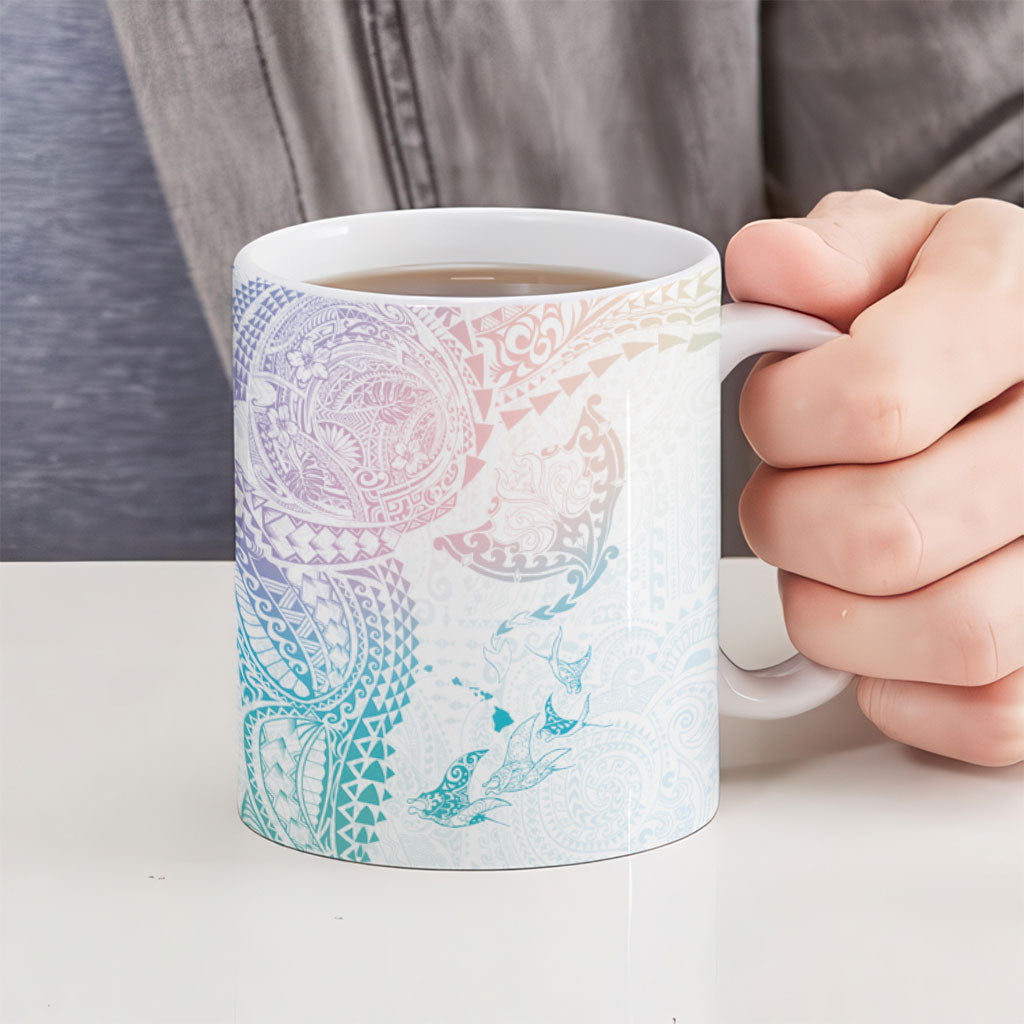 Hawaiian Manta Ray Tribal Ceramic Mug Polynesian Art Motifs Sweet Pastel LT03 - Polynesian Pride