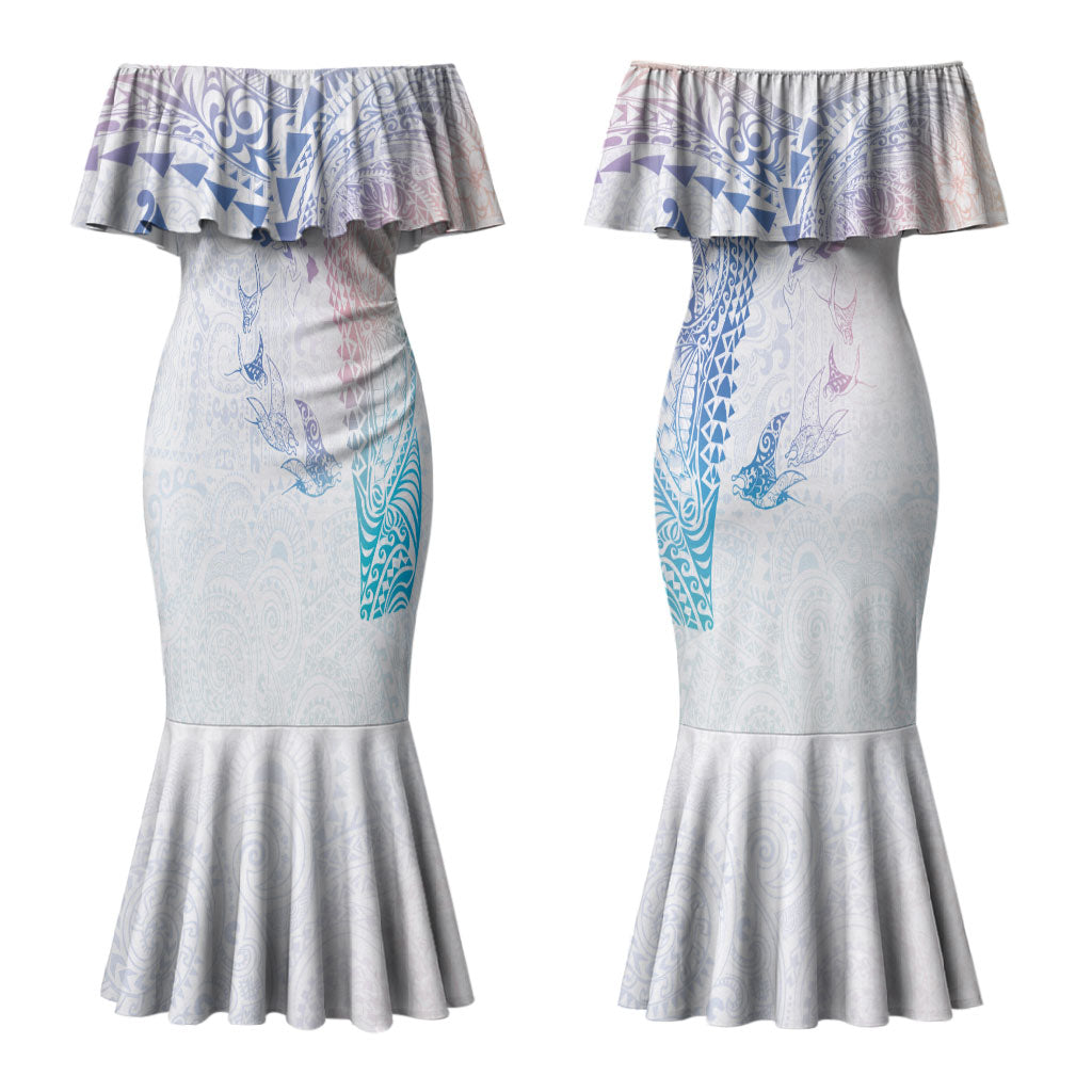 Hawaiian Manta Ray Tribal Couples Matching Mermaid Dress and Hawaiian Shirt Polynesian Art Motifs Sweet Pastel LT03 - Polynesian Pride