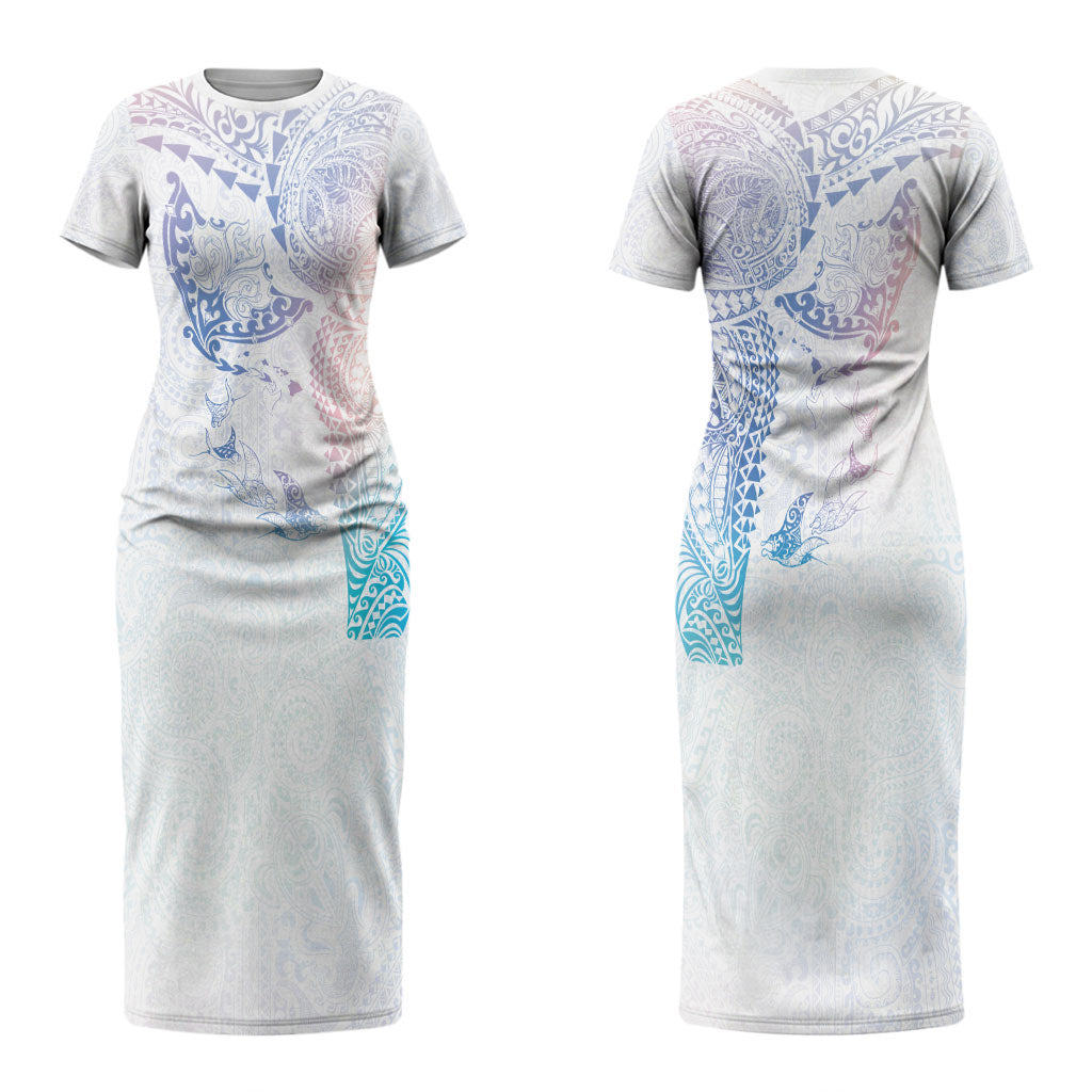 Hawaiian Manta Ray Tribal Couples Matching Short Sleeve Bodycon Dress and Hawaiian Shirt Polynesian Art Motifs Sweet Pastel LT03 - Polynesian Pride