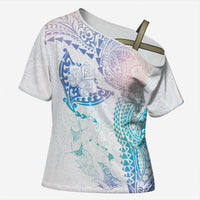 Hawaiian Manta Ray Tribal Cross Shoulder Shirt Polynesian Art Motifs Sweet Pastel