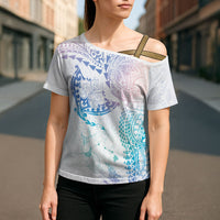 Hawaiian Manta Ray Tribal Cross Shoulder Shirt Polynesian Art Motifs Sweet Pastel