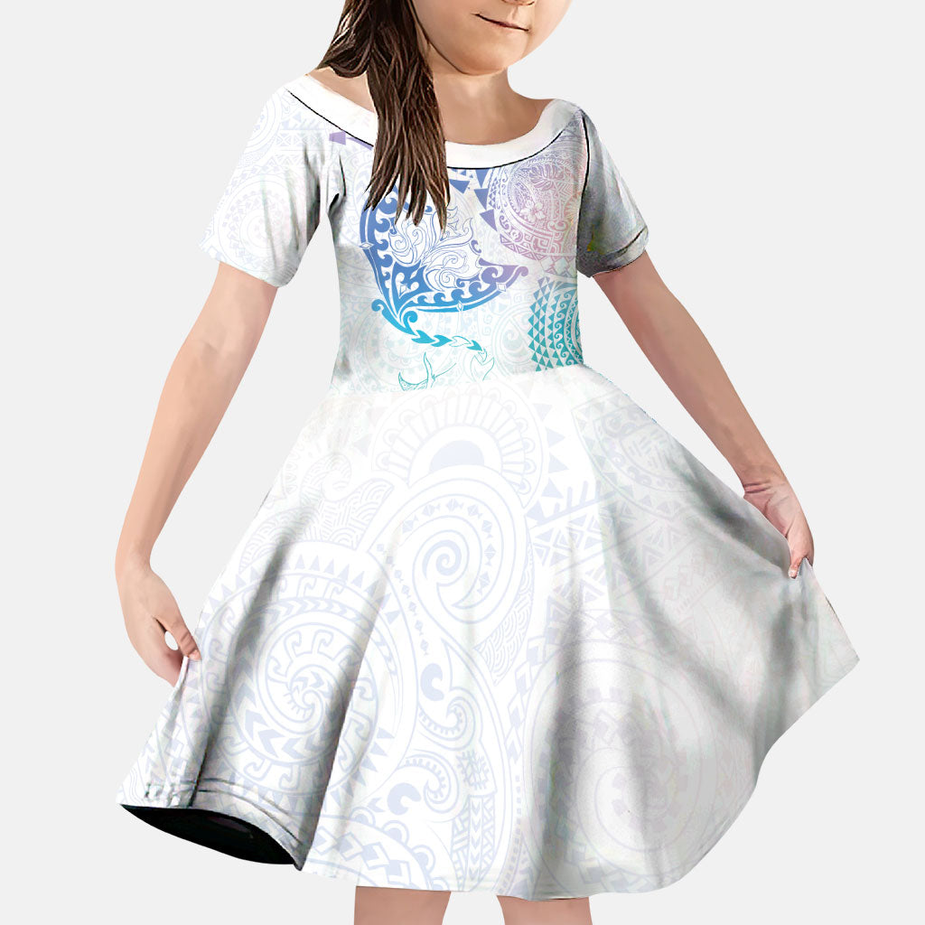 Hawaiian Manta Ray Tribal Family Matching Long Sleeve Bodycon Dress and Hawaiian Shirt Polynesian Art Motifs Sweet Pastel