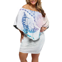 Hawaiian Manta Ray Tribal Family Matching Off Shoulder Short Dress and Hawaiian Shirt Polynesian Art Motifs Sweet Pastel