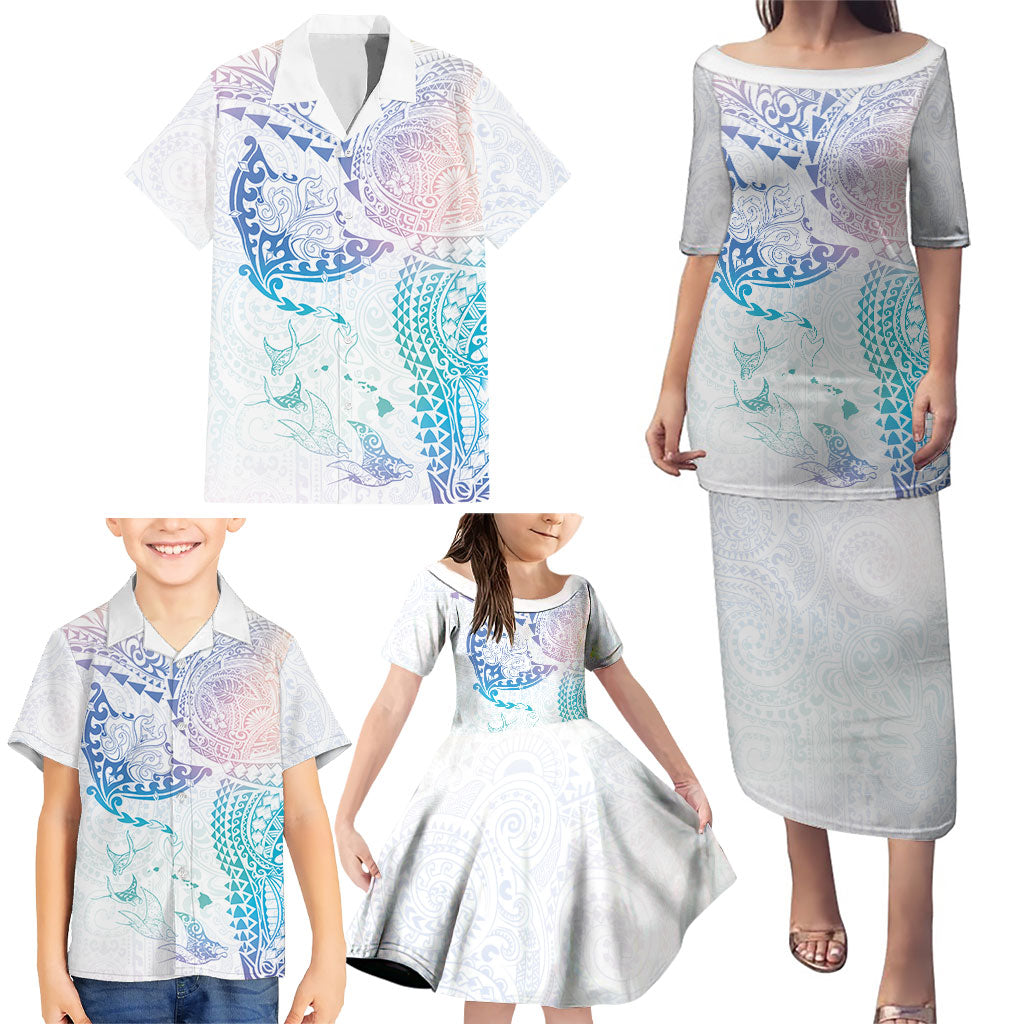 Hawaiian Manta Ray Tribal Family Matching Puletasi and Hawaiian Shirt Polynesian Art Motifs Sweet Pastel LT03 - Polynesian Pride