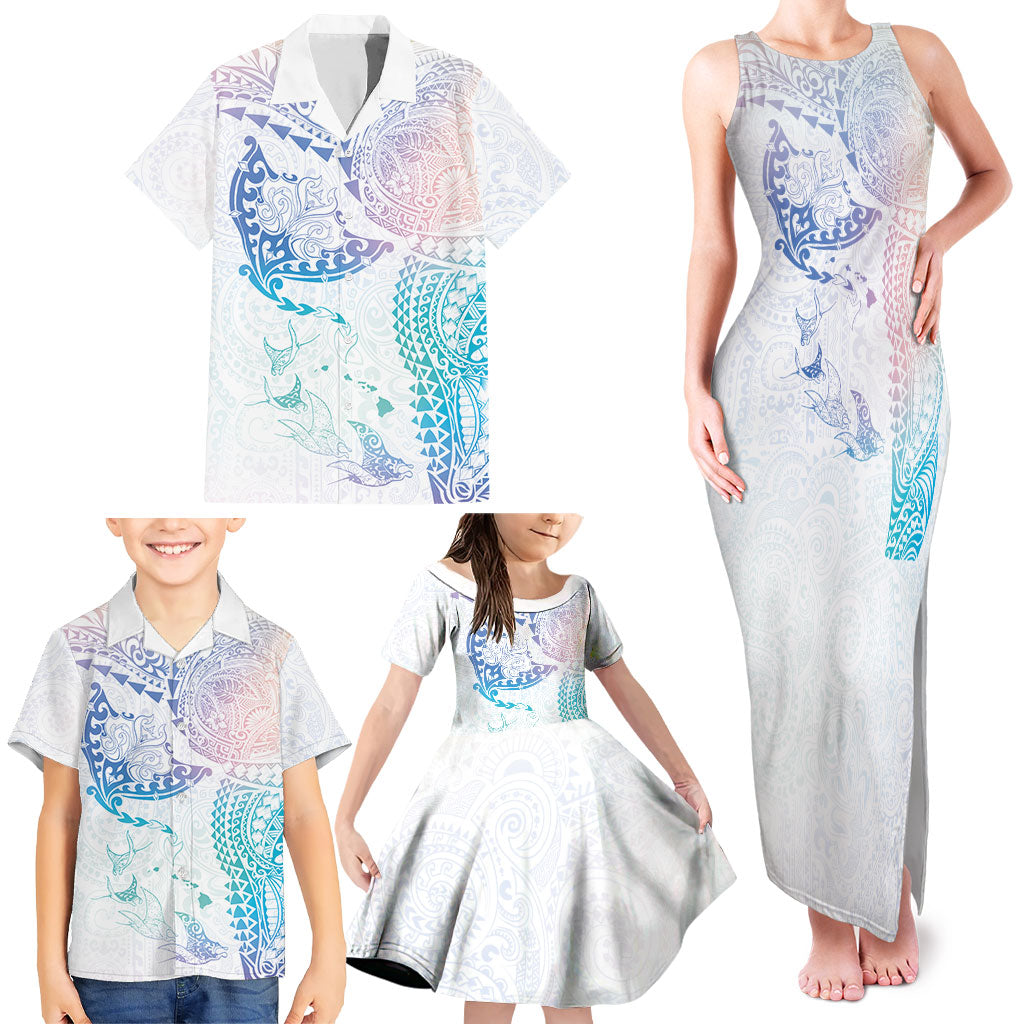 Hawaiian Manta Ray Tribal Family Matching Tank Maxi Dress and Hawaiian Shirt Polynesian Art Motifs Sweet Pastel LT03 - Polynesian Pride