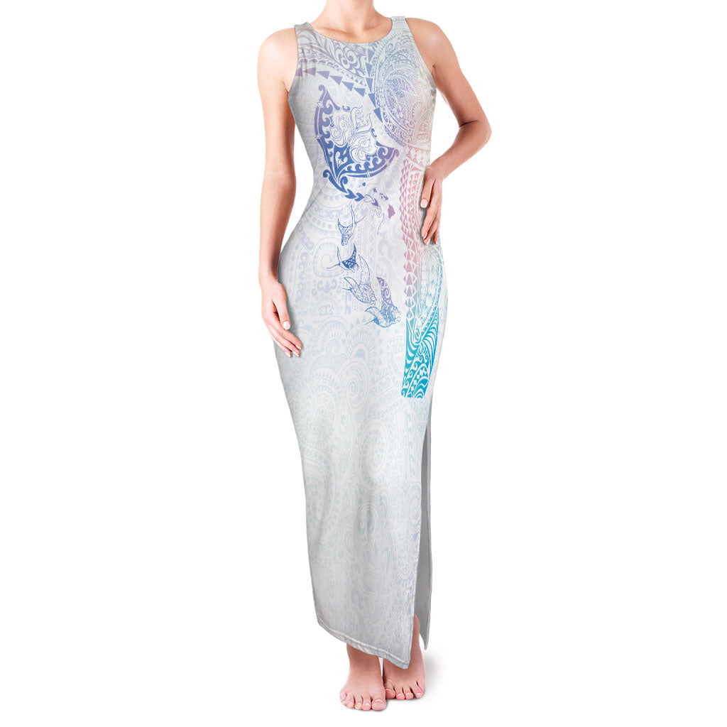 Hawaiian Manta Ray Tribal Family Matching Tank Maxi Dress and Hawaiian Shirt Polynesian Art Motifs Sweet Pastel