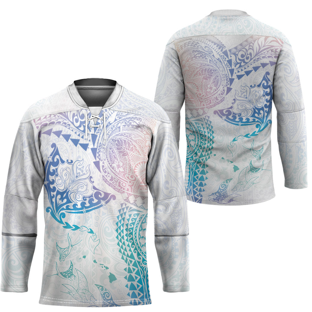 Hawaiian Manta Ray Tribal Hockey Jersey Polynesian Art Motifs Sweet Pastel