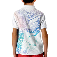 Hawaiian Manta Ray Tribal Kid Polo Shirt Polynesian Art Motifs Sweet Pastel