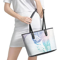 Hawaiian Manta Ray Tribal Leather Tote Bag Polynesian Art Motifs Sweet Pastel