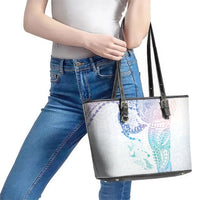 Hawaiian Manta Ray Tribal Leather Tote Bag Polynesian Art Motifs Sweet Pastel