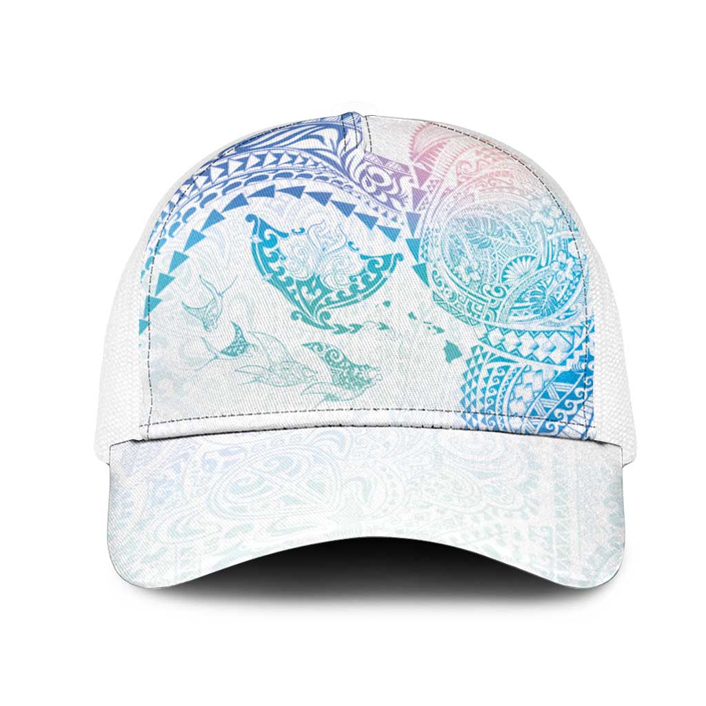 Hawaiian Manta Ray Tribal Mesh Trucker Cap Polynesian Art Motifs Sweet Pastel LT03 One Size White Multicolor - Polynesian Pride
