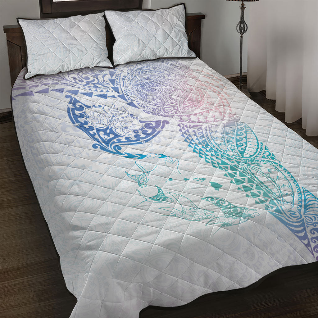 Hawaiian Manta Ray Tribal Quilt Bed Set Polynesian Art Motifs Sweet Pastel LT03 Multicolor - Polynesian Pride