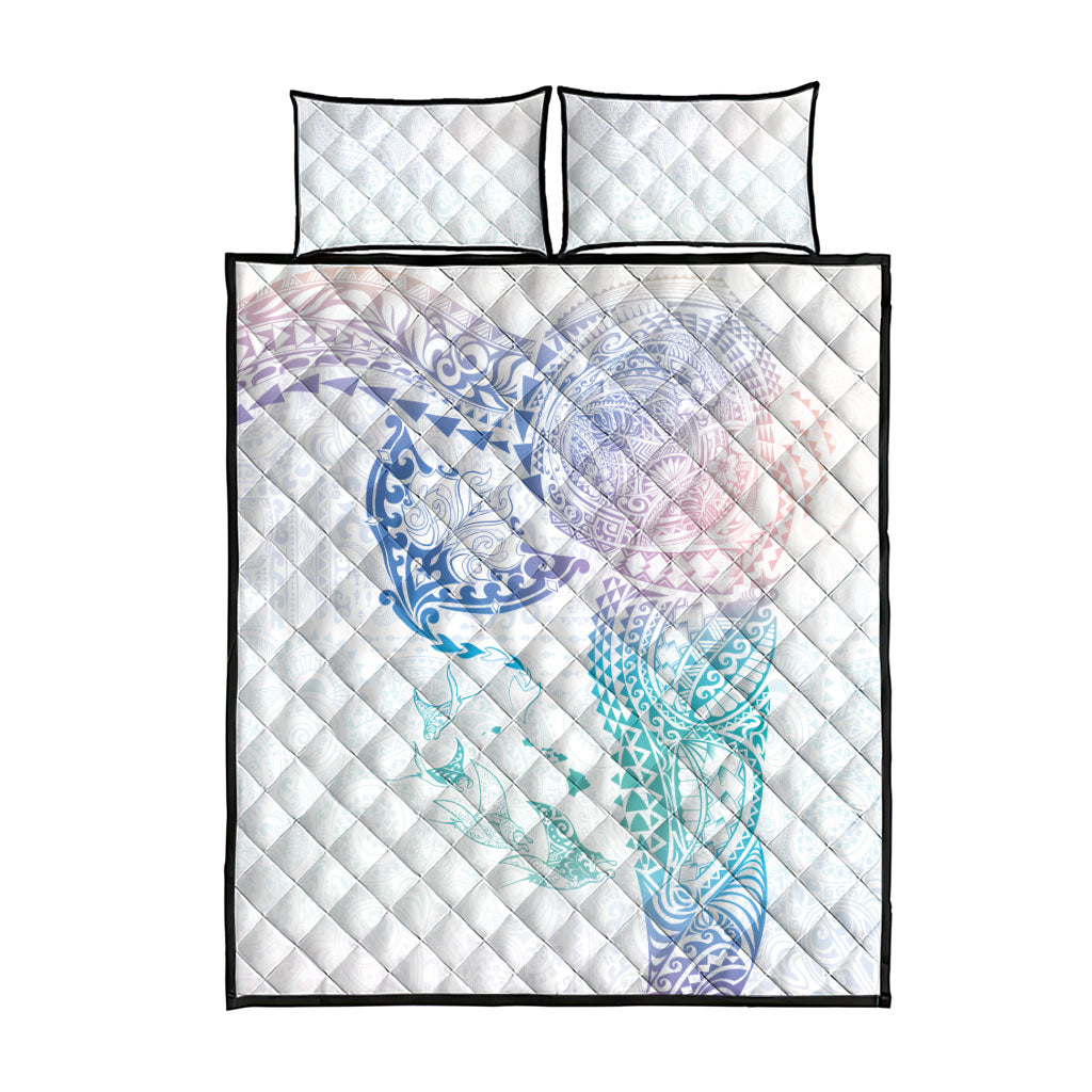 Hawaiian Manta Ray Tribal Quilt Bed Set Polynesian Art Motifs Sweet Pastel LT03 - Polynesian Pride