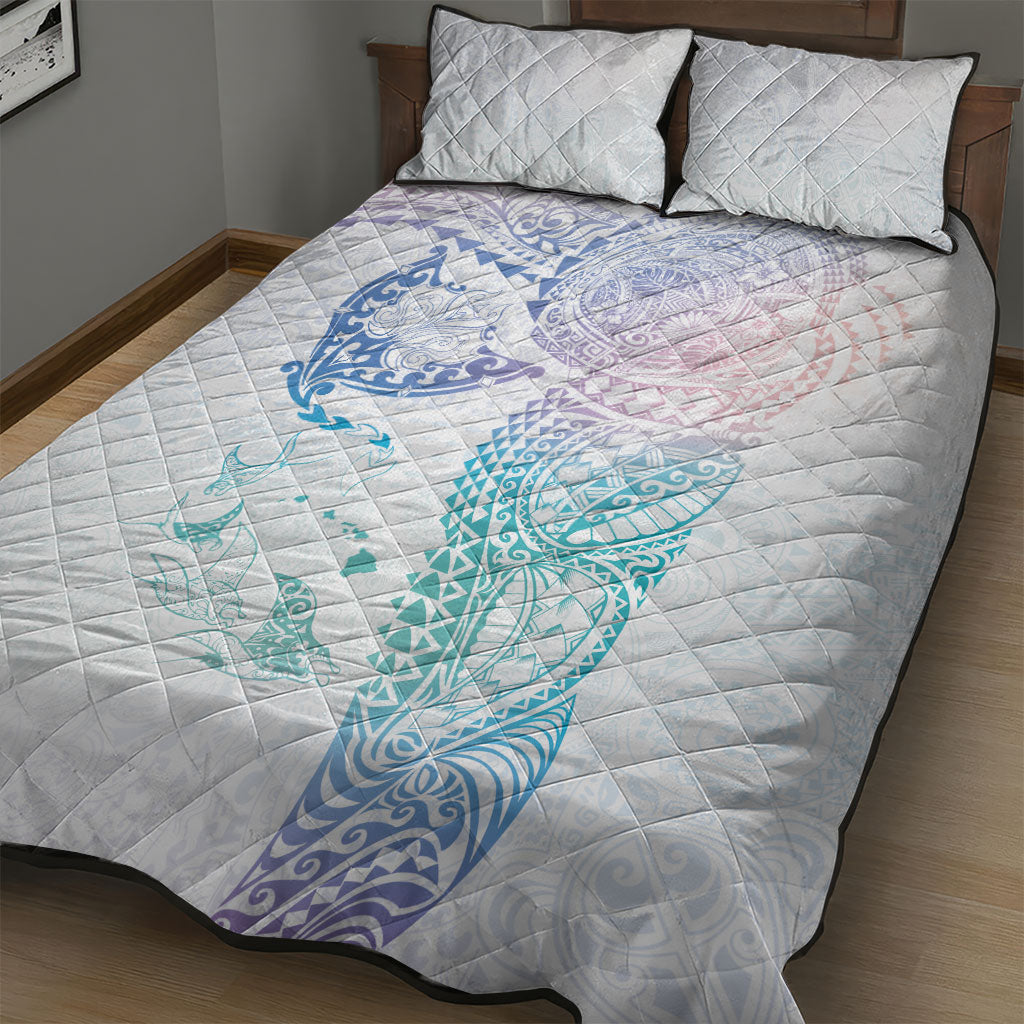 Hawaiian Manta Ray Tribal Quilt Bed Set Polynesian Art Motifs Sweet Pastel LT03 - Polynesian Pride