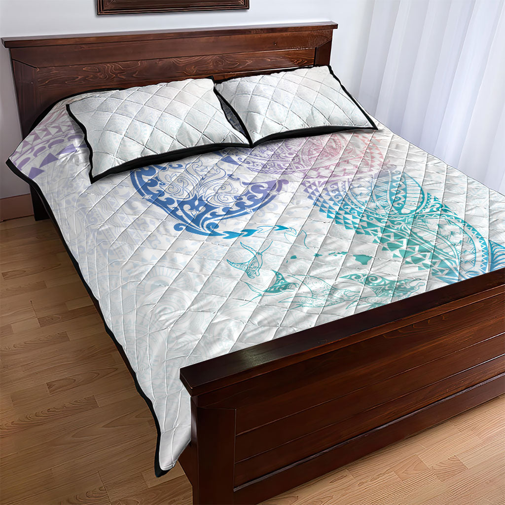 Hawaiian Manta Ray Tribal Quilt Bed Set Polynesian Art Motifs Sweet Pastel LT03 - Polynesian Pride