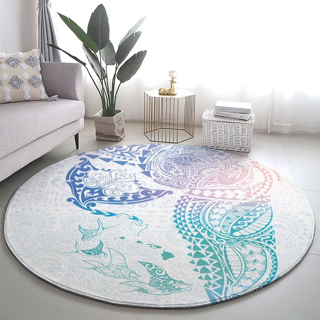 Hawaiian Manta Ray Tribal Round Carpet Polynesian Art Motifs Sweet Pastel LT03 - Polynesian Pride