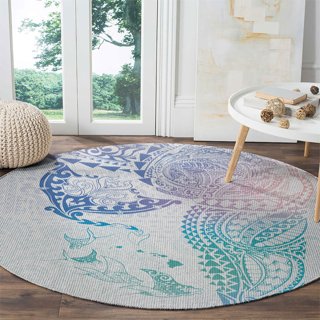 Hawaiian Manta Ray Tribal Round Carpet Polynesian Art Motifs Sweet Pastel LT03 - Polynesian Pride