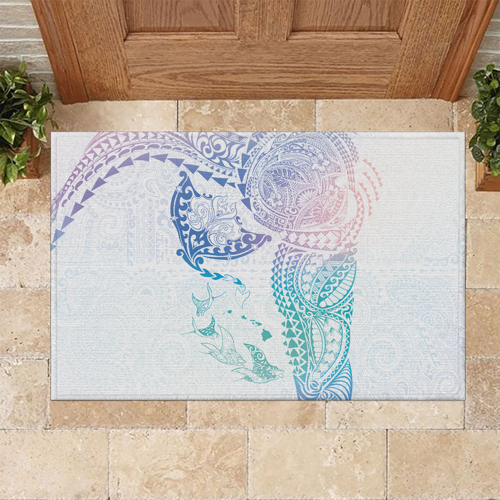 Hawaiian Manta Ray Tribal Rubber Doormat Polynesian Art Motifs Sweet Pastel LT03 Multicolor - Polynesian Pride