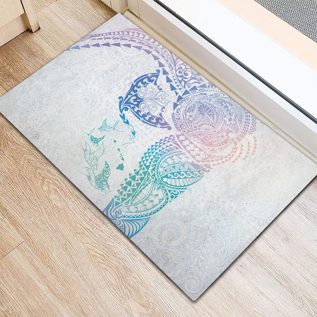 Hawaiian Manta Ray Tribal Rubber Doormat Polynesian Art Motifs Sweet Pastel LT03 - Polynesian Pride