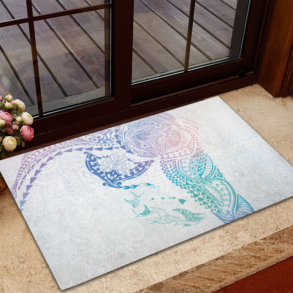 Hawaiian Manta Ray Tribal Rubber Doormat Polynesian Art Motifs Sweet Pastel LT03 - Polynesian Pride