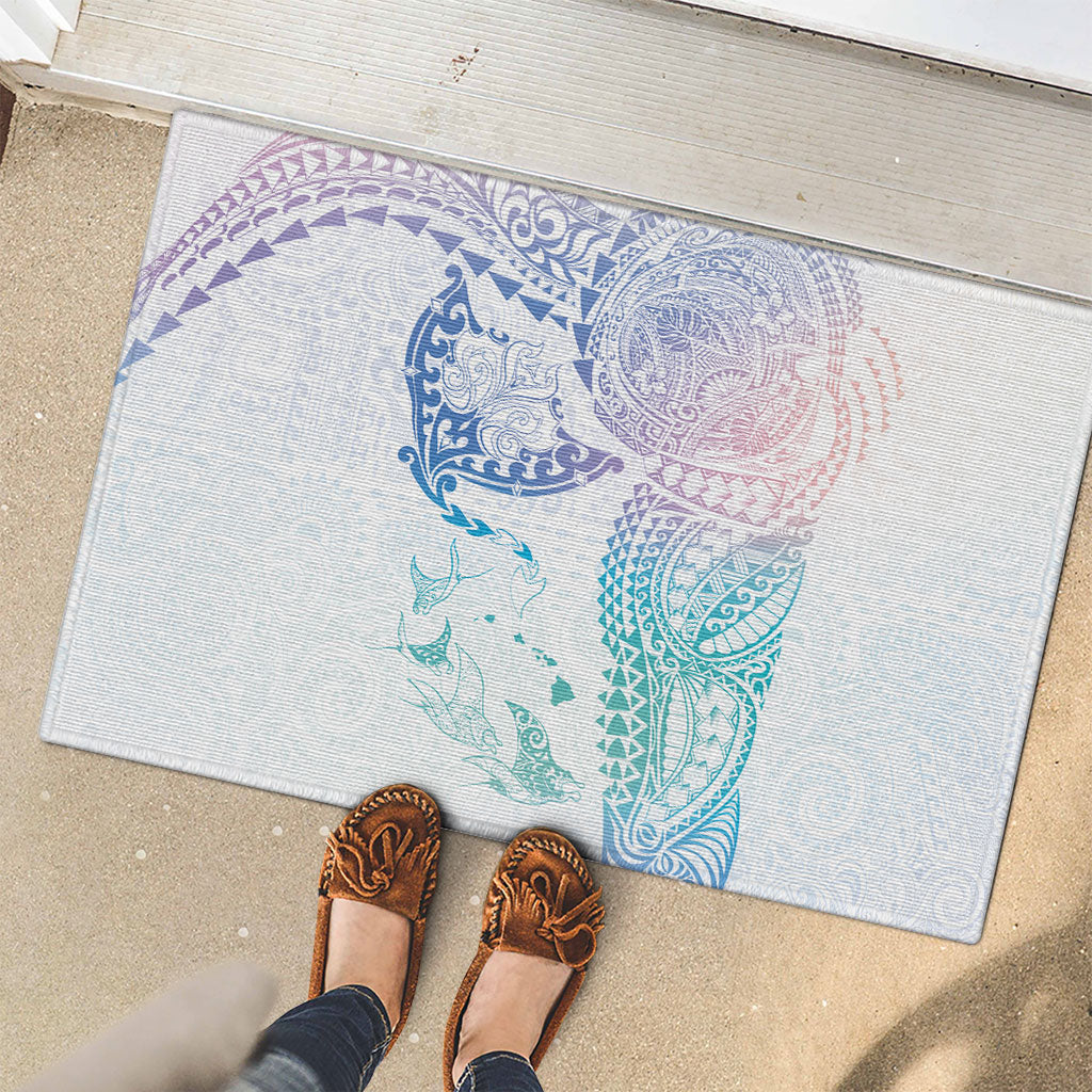 Hawaiian Manta Ray Tribal Rubber Doormat Polynesian Art Motifs Sweet Pastel LT03 - Polynesian Pride