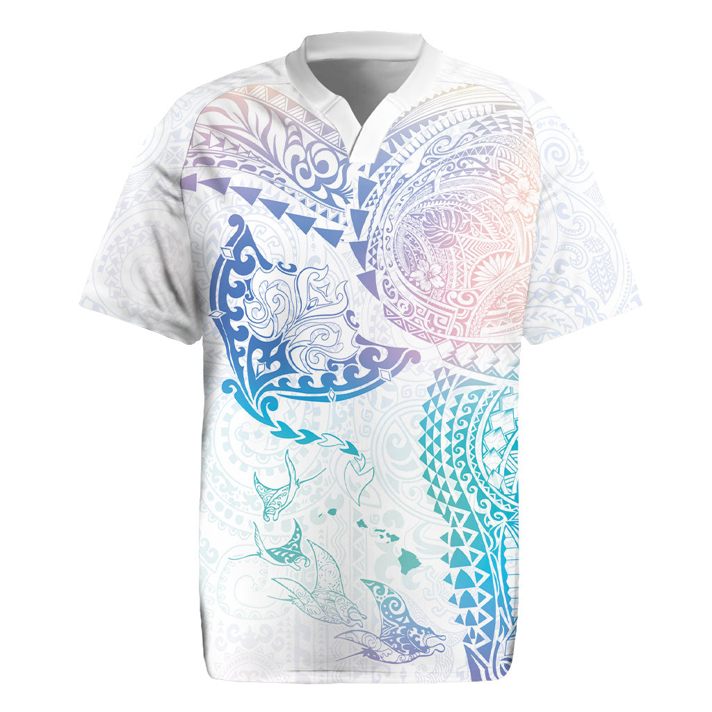 Hawaiian Manta Ray Tribal Rugby Jersey Polynesian Art Motifs Sweet Pastel LT03 Multicolor - Polynesian Pride