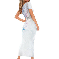 Hawaiian Manta Ray Tribal Short Sleeve Bodycon Dress Polynesian Art Motifs Sweet Pastel