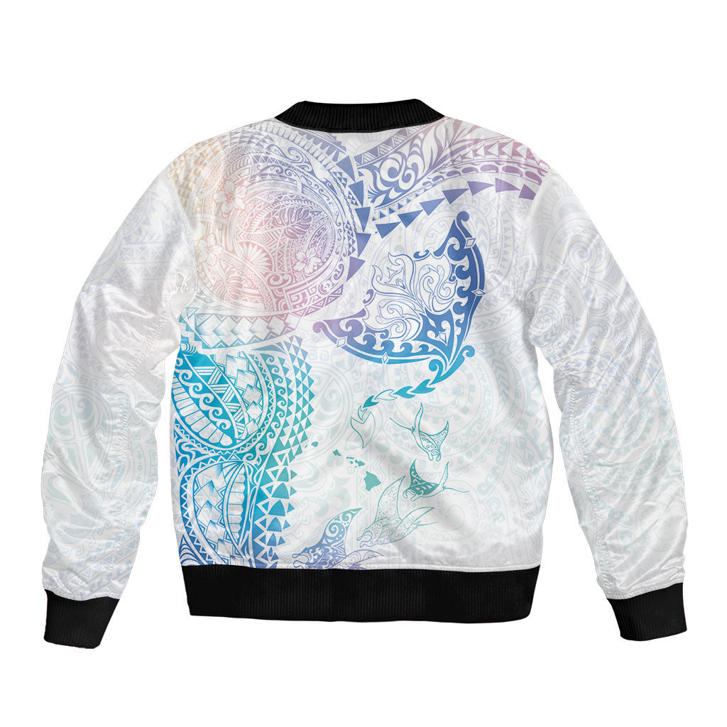 Hawaiian Manta Ray Tribal Sleeve Zip Bomber Jacket Polynesian Art Motifs Sweet Pastel LT03 - Polynesian Pride