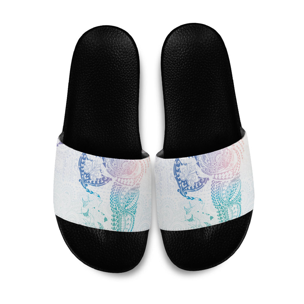 Hawaiian Manta Ray Tribal Slide Sandals Polynesian Art Motifs Sweet Pastel LT03 Multicolor - Polynesian Pride