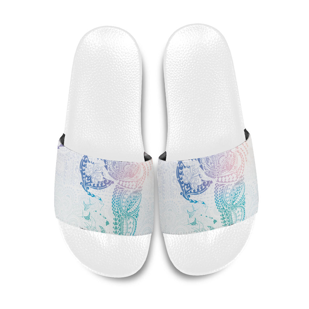 Hawaiian Manta Ray Tribal Slide Sandals Polynesian Art Motifs Sweet Pastel LT03 Multicolor - Polynesian Pride