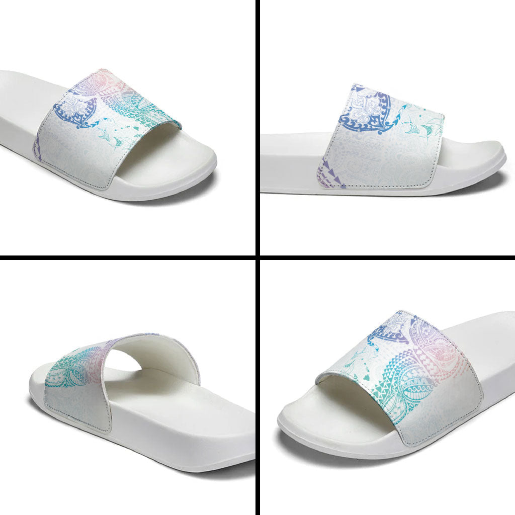 Hawaiian Manta Ray Tribal Slide Sandals Polynesian Art Motifs Sweet Pastel LT03 - Polynesian Pride