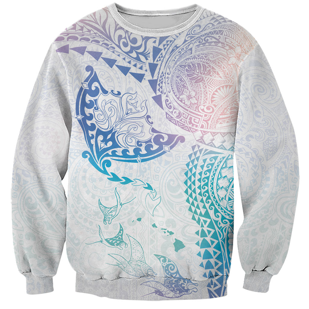Hawaiian Manta Ray Tribal Sweatshirt Polynesian Art Motifs Sweet Pastel LT03 Unisex Multicolor - Polynesian Pride