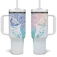 Hawaiian Manta Ray Tribal Tumbler With Handle Polynesian Art Motifs Sweet Pastel