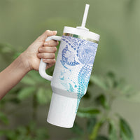 Hawaiian Manta Ray Tribal Tumbler With Handle Polynesian Art Motifs Sweet Pastel