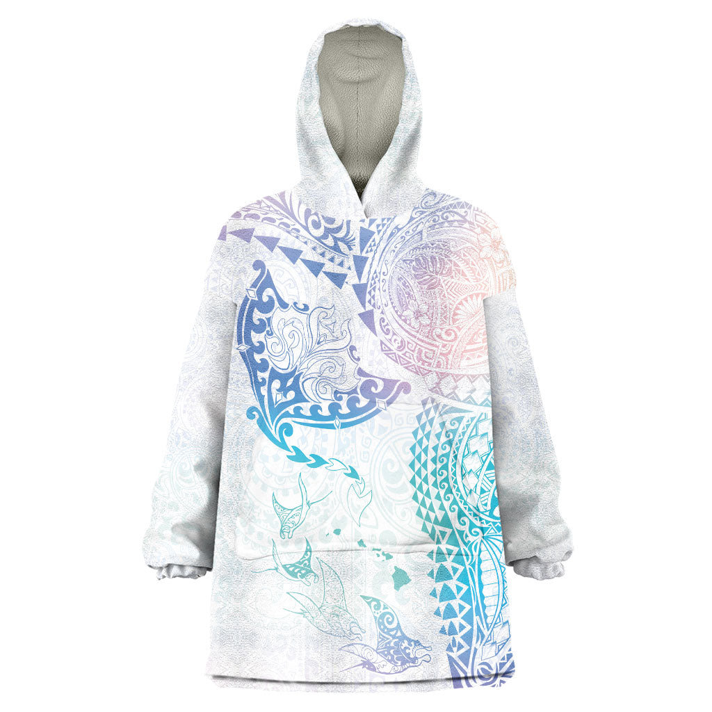 Hawaiian Manta Ray Tribal Wearable Blanket Hoodie Polynesian Art Motifs Sweet Pastel LT03 One Size Multicolor - Polynesian Pride