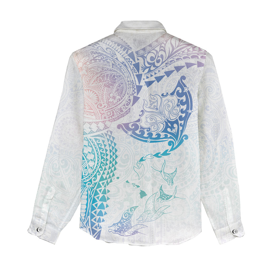 Hawaiian Manta Ray Tribal Women Casual Shirt Polynesian Art Motifs Sweet Pastel