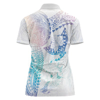 Hawaiian Manta Ray Tribal Women Polo Shirt Polynesian Art Motifs Sweet Pastel