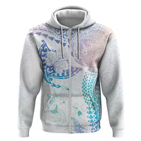 Hawaiian Manta Ray Tribal Zip Hoodie Polynesian Art Motifs Sweet Pastel