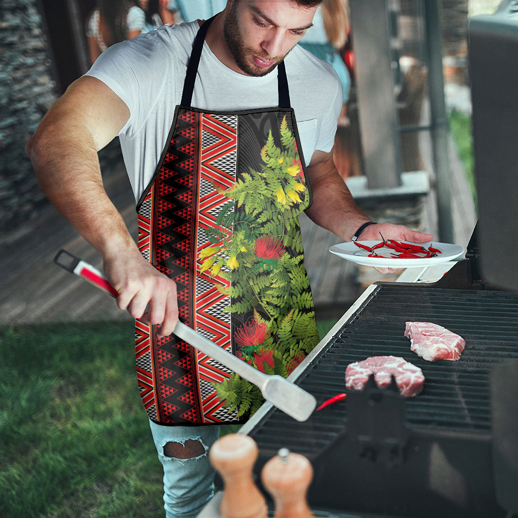 Maori Tukutuku Apron with Ferns Pohutukawa and Kowhai Tribal Moko Patterns