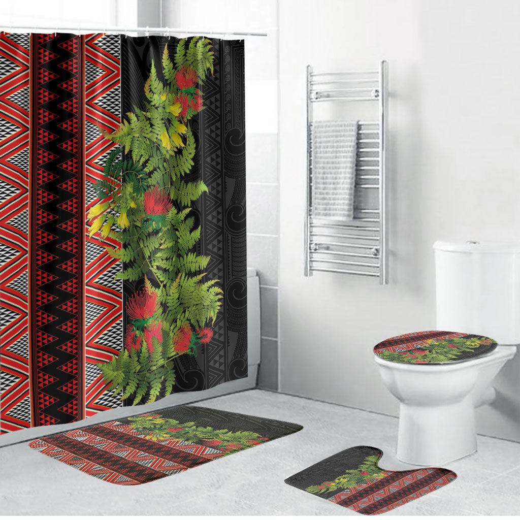 Maori Tukutuku Bathroom Set with Ferns Pohutukawa and Kowhai Tribal Moko Patterns LT03 Bathroom Set (4 pcs) Multicolor - Polynesian Pride