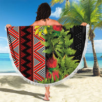 Maori Tukutuku Beach Blanket with Ferns Pohutukawa and Kowhai Tribal Moko Patterns