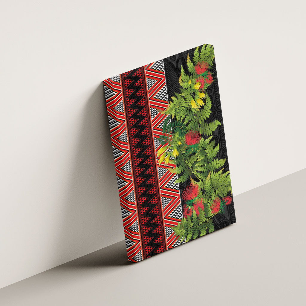 Maori Tukutuku Canvas Wall Art with Ferns Pohutukawa and Kowhai Tribal Moko Patterns