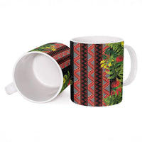 Maori Tukutuku Ceramic Mug with Ferns Pohutukawa and Kowhai Tribal Moko Patterns
