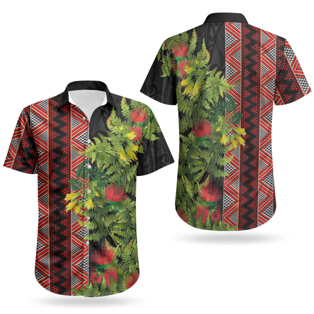 Maori Tukutuku Couples Matching Summer Maxi Dress and Hawaiian Shirt with Ferns Pohutukawa and Kowhai Tribal Moko Patterns