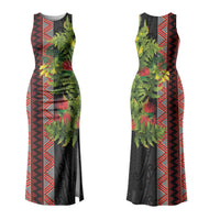 Maori Tukutuku Couples Matching Tank Maxi Dress and Long Sleeve Button Shirt with Ferns Pohutukawa and Kowhai Tribal Moko Patterns