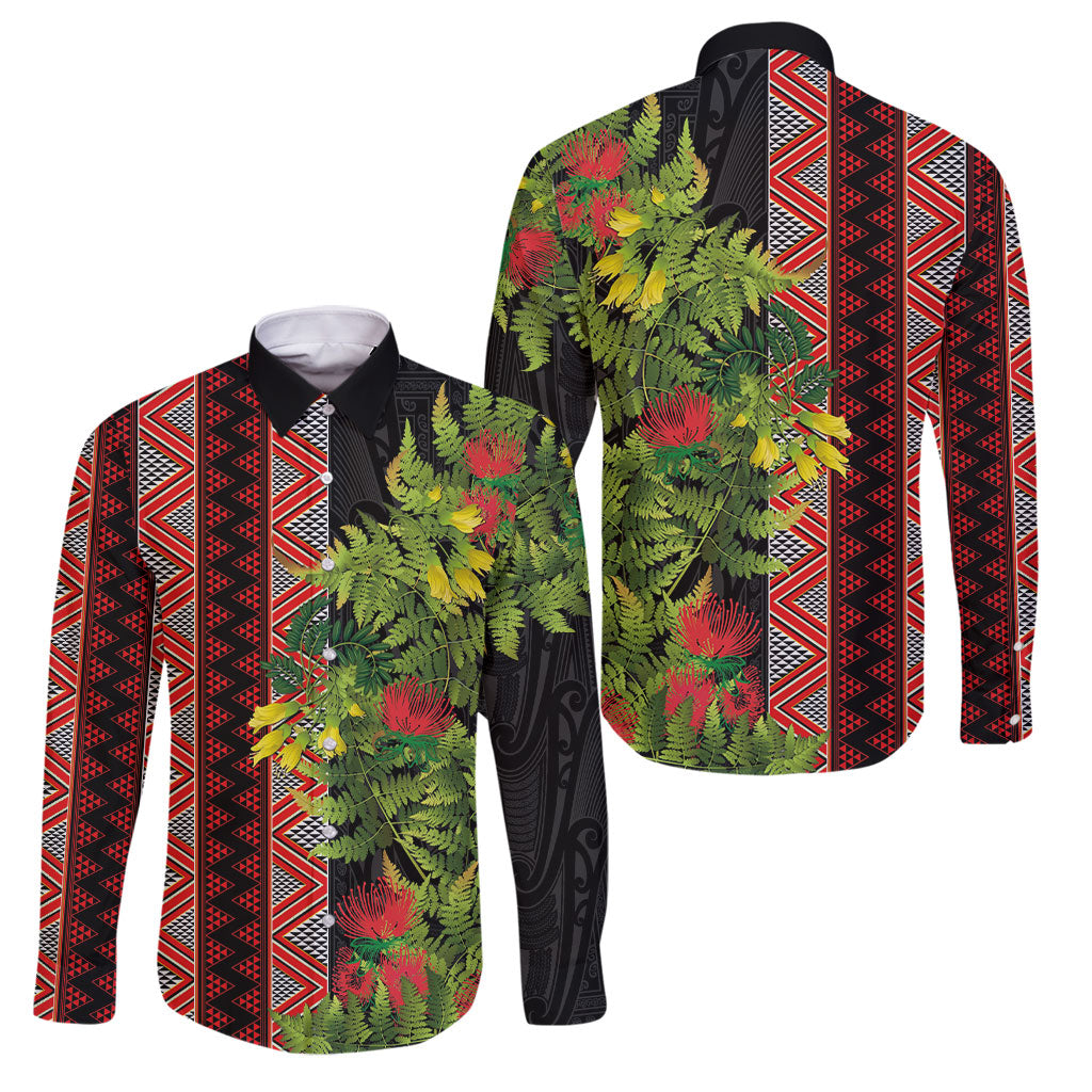 Maori Tukutuku Family Matching Mermaid Dress and Hawaiian Shirt with Ferns Pohutukawa and Kowhai Tribal Moko Patterns