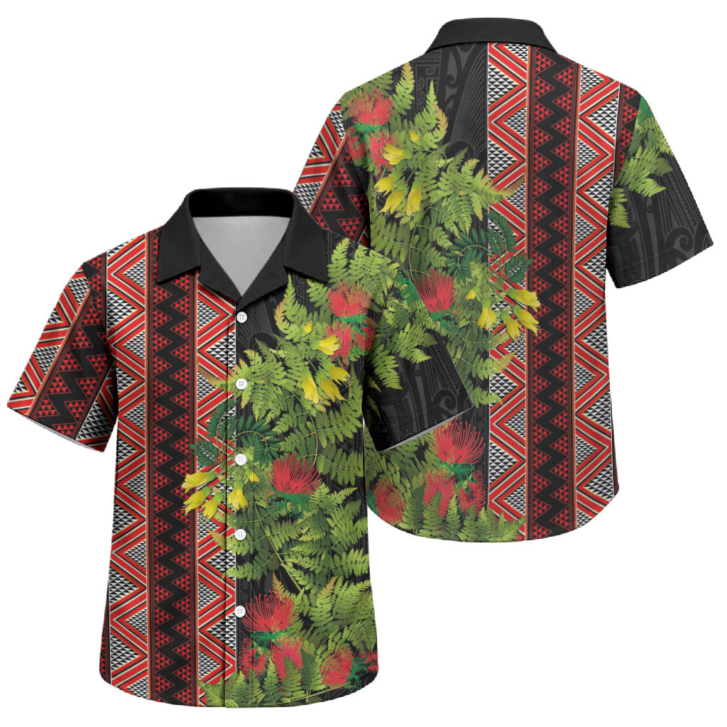 Maori Tukutuku Family Matching Mermaid Dress and Hawaiian Shirt with Ferns Pohutukawa and Kowhai Tribal Moko Patterns
