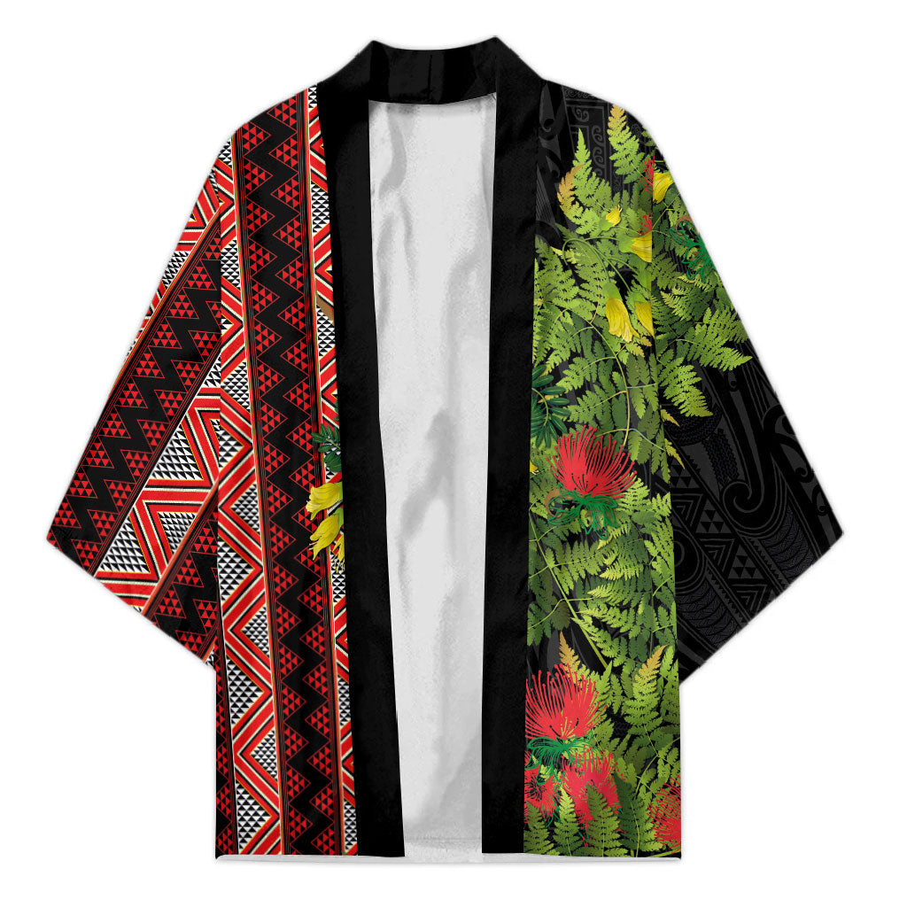 Maori Tukutuku Kimono with Ferns Pohutukawa and Kowhai Tribal Moko Patterns LT03 Unisex Multicolor - Polynesian Pride