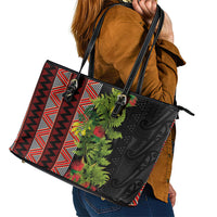 Maori Tukutuku Leather Tote Bag with Ferns Pohutukawa and Kowhai Tribal Moko Patterns